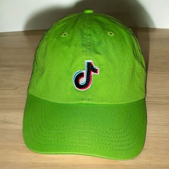 TIK TOK Social Networking Ball Cap Green Adjustable Strap Hat Size Adult/Teens - Picture 1 of 6